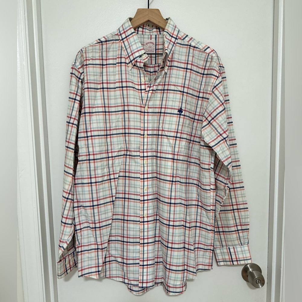 BROOKS BROTHERS | 346 Men's Multicolor Plaid Button-Down Polo‎ Shirt, Size L